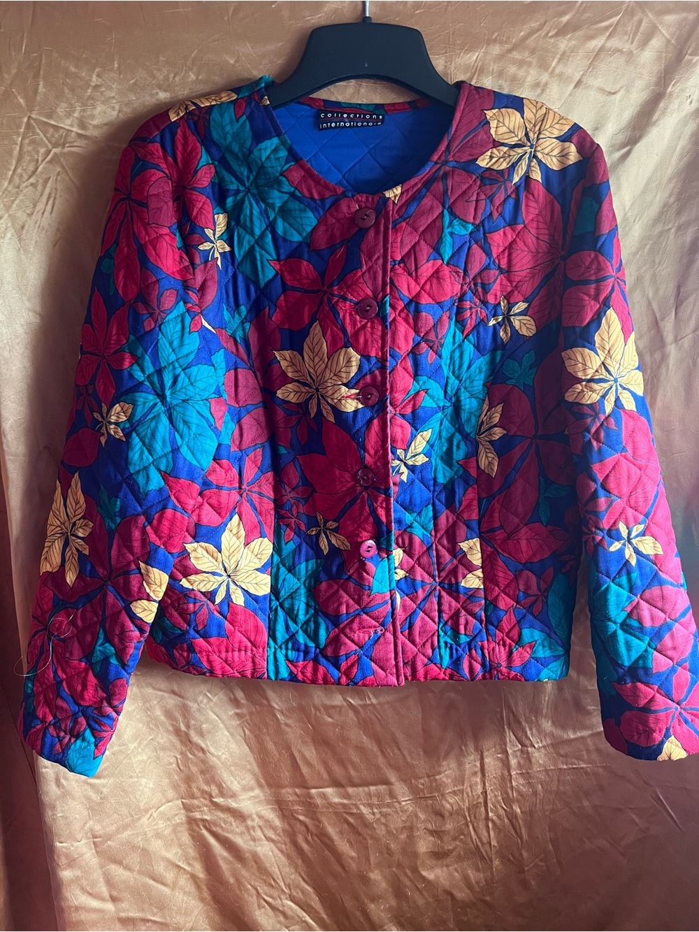 Vintage Red Quilted Floral Jacket - Women L